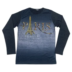 Blusa de manga larga con strass de la Torre Eiffel
