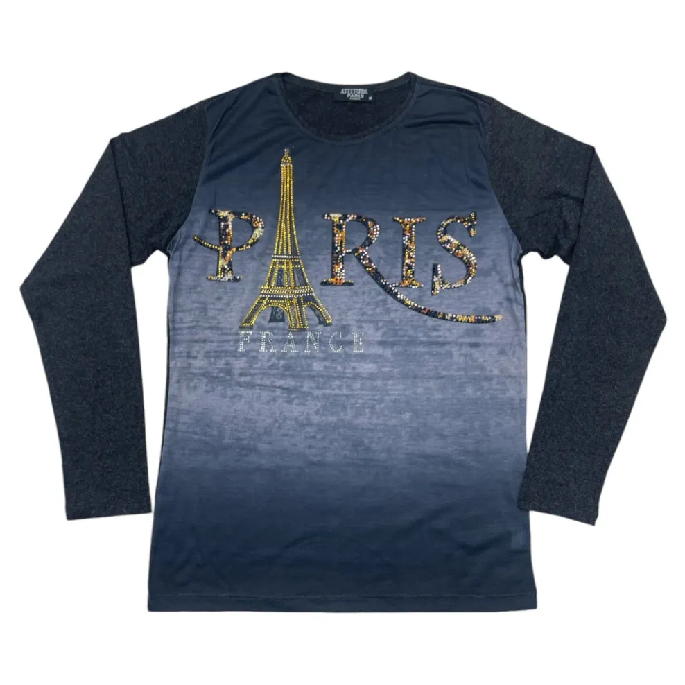 Blusa de manga larga con strass de la Torre Eiffel