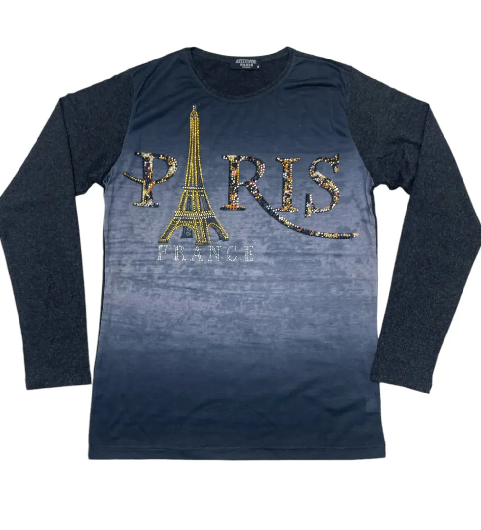 Blusa de manga larga con strass de la Torre Eiffel