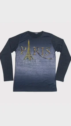 Blusa de manga larga con strass de la Torre Eiffel
