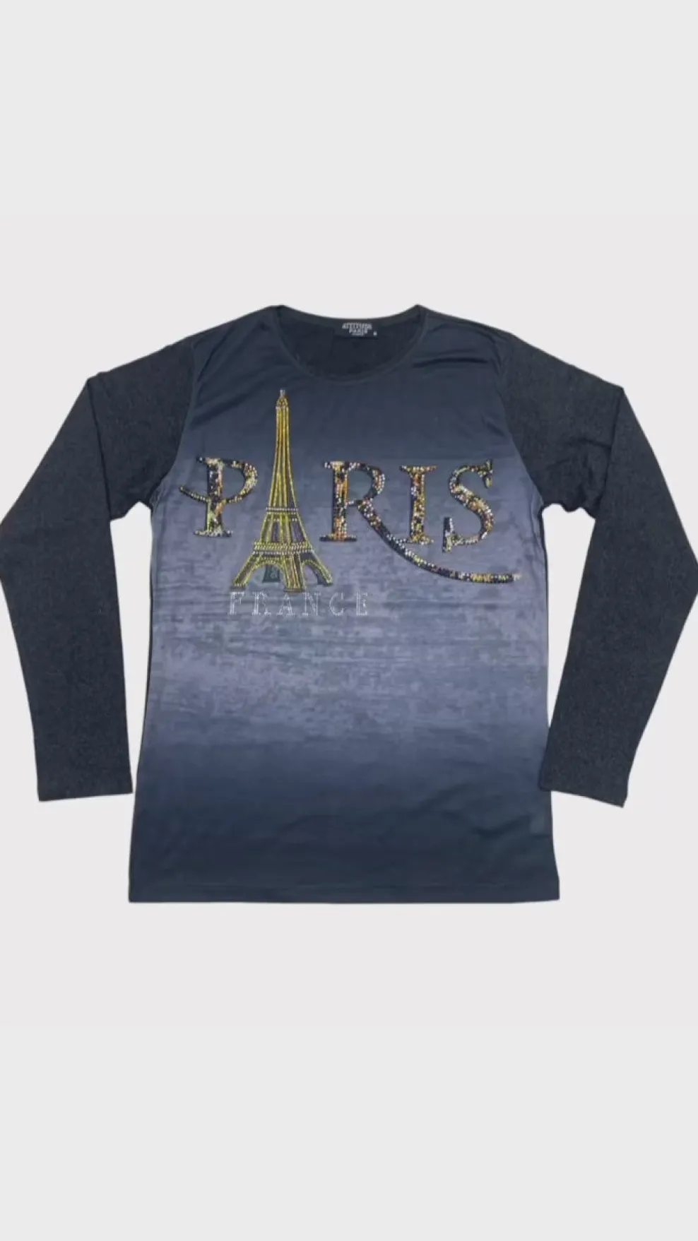 Blusa de manga larga con strass de la Torre Eiffel