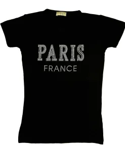 Camiseta mujer París pedrería y perlas