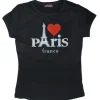 Camiseta Paris  negro, corazón brillantes rojo