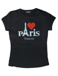 Camiseta Paris  negro, corazón brillantes rojo