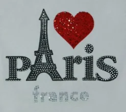 Camiseta París blanca, corazón rojo con brillantes