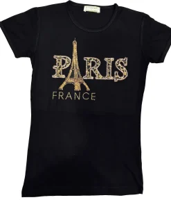 Camiseta Torre Eiffel leopardo negro y strass