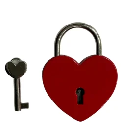 Candado de corazón rojo con llave de corazón.