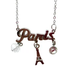 Collar plateado París pedrería y bola de cristal