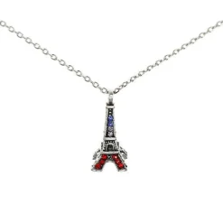 Collar Torre Eiffel plateado pedrería tricolor