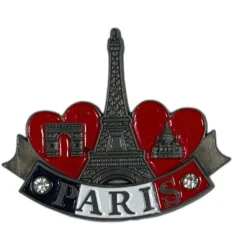 Imán Torre Eiffel doble Corazón Paris Strass 3 monumentos