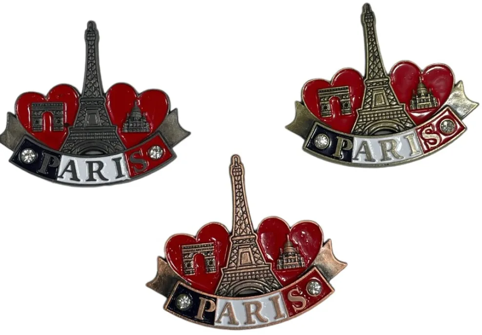 Imán Torre Eiffel doble Corazón Paris Strass 3 monumentos