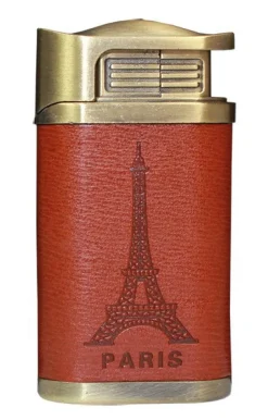 Mechero en metal y cuero marrón París