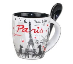 Taza de café + cuchara "Gatos enamorados"