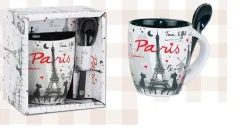 Taza de café + cuchara "Gatos enamorados"