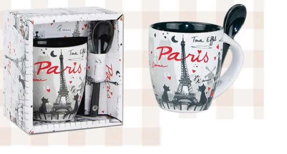 Taza de café + cuchara "Gatos enamorados"
